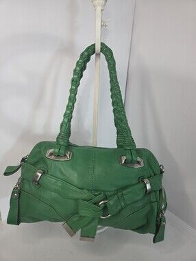 b.makowsky kelly green leather braided handled shoulder bag purse irish st pats